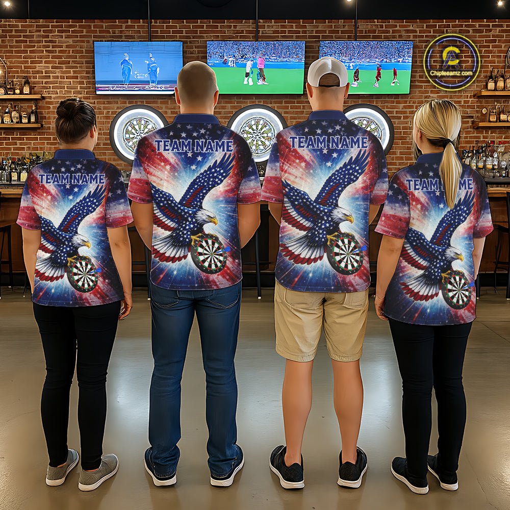Personalized American Flag Eagle Darts Shirt For Men, Patriotic Darts Team Jersey Polo & 1/4 Zip TDM6283