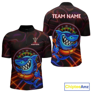 Personalized Neon Funny Shark Darts Shirt For Men Custom Darts Team Jersey Outfit, Darts Gifts TDM4319