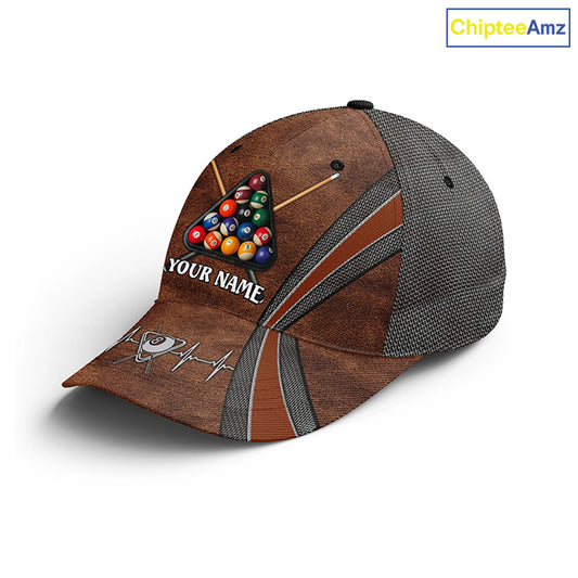 Custom Name Brown Pool Billiards Hats For Men Women, Adjustable 3D Printed Billiard Classic Caps TDM0322