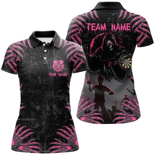 Funny Claw Grim Reaper Women Darts Shirts Custom Grunge Pink Black  Halloween Darts Jerseys TDM2697