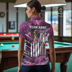 Purple Grunge US Flag Billiard Shirt For Women Custom 8 Ball Pool Team Shirt, Billiard Jersey TDM4969