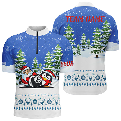 Funny Christmas Billiard Snow Pattern Custom Men Quarter-Zip Shirts, Christmas Shirt Ideas TDM0522