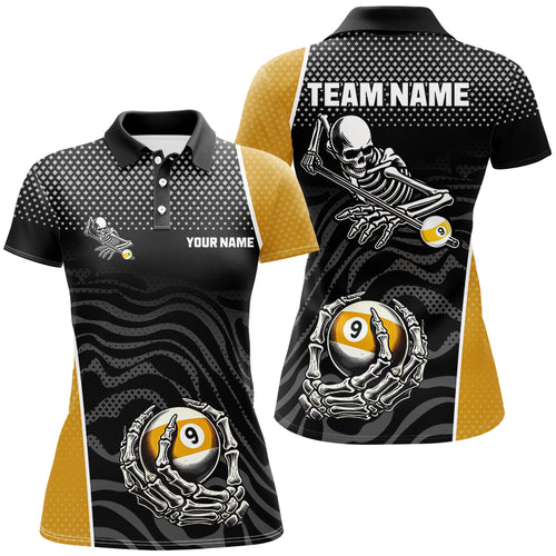 9 Ball Skeleton Custom Billiard Polo & 1/4 Zip Shirts For Women, Funny 9 Ball Pool Billiard Jerseys TDM2945