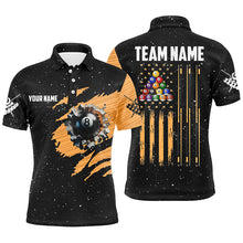 Load image into Gallery viewer, Customized Grunge American Flag 8 Ball Pool Men Billiard Polo Shirts, Pool Player Shirts |Orange TDM3171