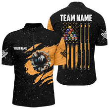 Load image into Gallery viewer, Customized Grunge American Flag 8 Ball Pool Men Billiard Polo Shirts, Pool Player Shirts |Orange TDM3171