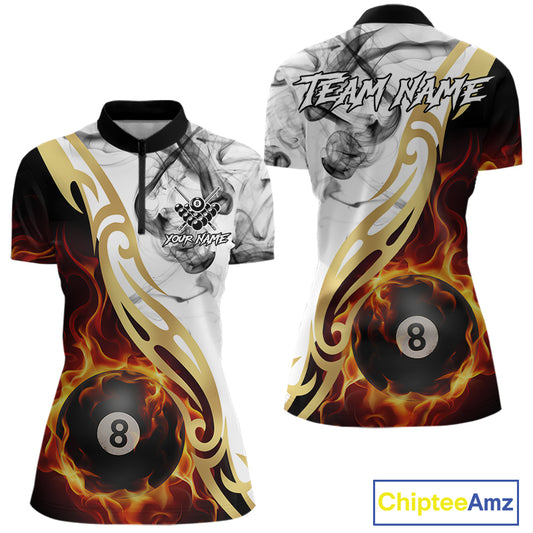 8 Ball Pool Fire Flame Smoke Tribal Billiard Shirt For Women Custom Billiard Team Jersey |White TDM5398