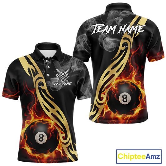 8 Ball Pool Fire Flame Smoke Tribal Billiard Shirt For Men Custom Billiard Team Jersey |Black TDM5399