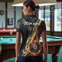 Load image into Gallery viewer, 8 Ball Pool Fire Flame Smoke Tribal Billiard Shirt For Women Custom Billiard Team Jersey |Black TDM5399