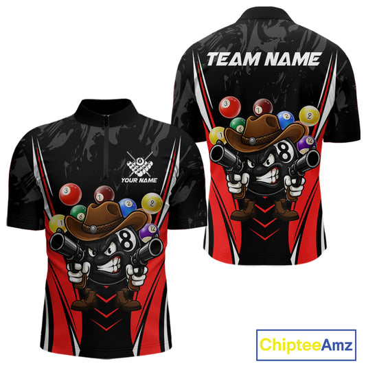 Black And Red Funny 8 Ball Billiard Shirt For Men Custom Pool Team Shirts, Billiard Jersey Outfit TDM5406