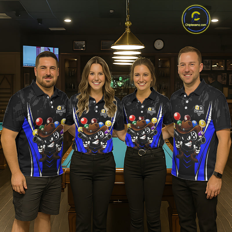 Funny 8 Ball & 9 Ball Billiard Shirt For Women Custom Black And Blue Pool Team Shirt, Billiard Jersey TDM5409