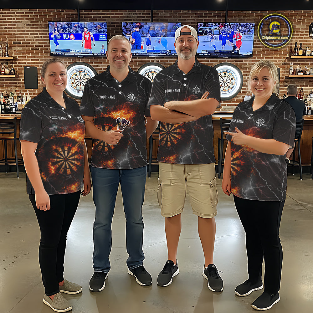 Custom Lightning Flame Darts Shirt With Pocket Option For Women, Darts Jersey TDM5684