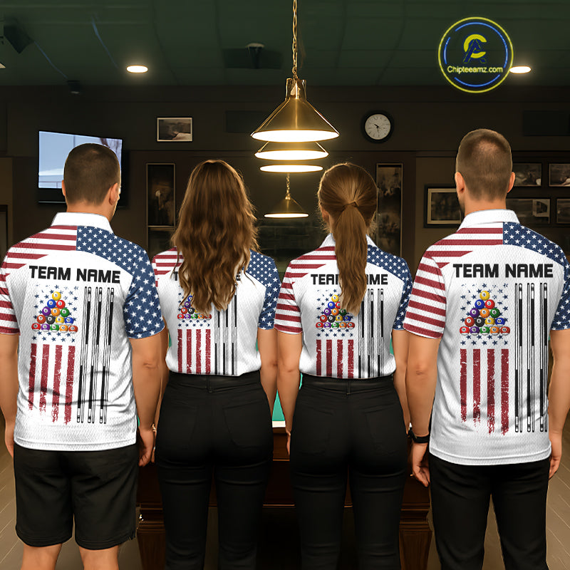 White Grunge American Flag Billiard Shirt For Women Custom Patriotic 8 Ball Pool Team Jersey TDM5687