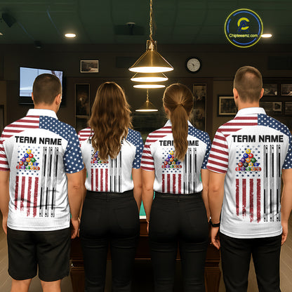 White Grunge American Flag Billiard Shirt For Women Custom Patriotic 8 Ball Pool Team Jersey TDM5687