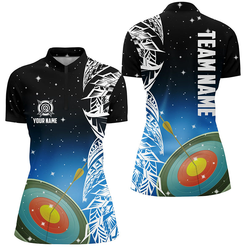 Custom 3D Target Archery Blue Galaxy Women Quarter-Zip Shirts, Team League Archery Jerseys TDM1085