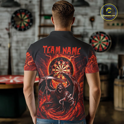 Personalized Red Grim Reaper Lightning Darts Shirt For Men, Darts Team Jersey Polo & 1/4 Zip TDM5896