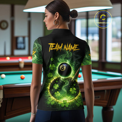 Personalized St Patrick Day Smoke 8 Ball Billiard Shirt For Women, Luckiest Shamrock Pool Jersey TDM5899