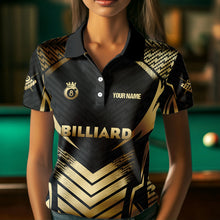 Load image into Gallery viewer, Customized 8 Ball Pool Crown Women Billiard Shirts, Gold And Black Billiard Team Shirts Pool Jerseys TDM3688