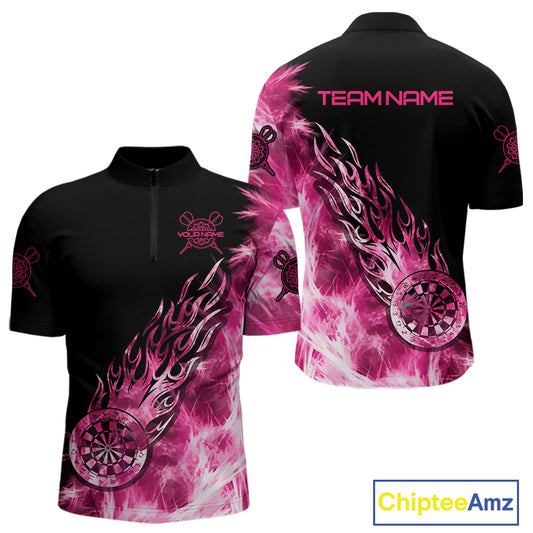 Pink And Black Light Icy Men Darts Polo & Quarter Zip Custom Dart Shirts For Team Dart Jerseys TDM3872