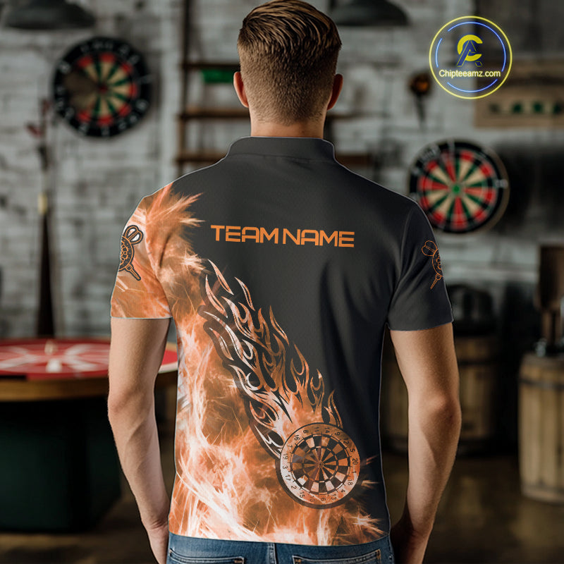Orange And Black Light Icy Men Darts Polo & Quarter Zip Custom Dart Shirts For Team Dart Jerseys TDM3873