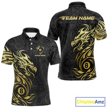 Load image into Gallery viewer, Personalized Black And Gold Tribal Dragon Billiard Shirt For Men Custom 8 Ball Pool Team Jerseys TDM4160