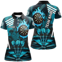 Load image into Gallery viewer, Turquoise Dartboard Fire Flame Hitting Target Custom Dart Shirts For Women, Darts League Team Jerseys TDM2702