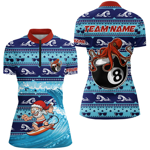 Funny Christmas Santa Surfing Swell Women Quarter-Zip Shirts Custom Billiard Christmas Shirt TDM0537