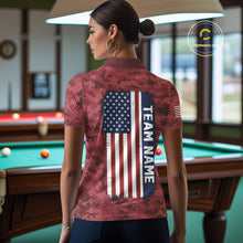 Load image into Gallery viewer, Personalized Red Camo Skull Billiard Shirt For Women Custom Patriotic US Flag Pool Team Jersey TDM5165