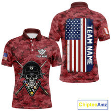 Load image into Gallery viewer, Personalized Red Camo Skull Billiard Shirt For Men Custom Patriotic US Flag Pool Team Jersey TDM5165