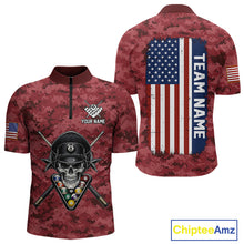 Load image into Gallery viewer, Personalized Red Camo Skull Billiard Shirt For Men Custom Patriotic US Flag Pool Team Jersey TDM5165