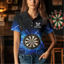 Load image into Gallery viewer, Grunge Black Blue Thunder Lightning Darts Polo &amp; Quarter Zip Custom Dart Shirts For Women Dart Jersey TDM3399