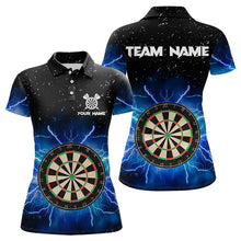 Load image into Gallery viewer, Grunge Black Blue Thunder Lightning Darts Polo &amp; Quarter Zip Custom Dart Shirts For Women Dart Jersey TDM3399