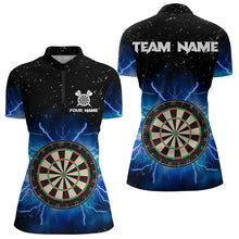 Load image into Gallery viewer, Grunge Black Blue Thunder Lightning Darts Polo &amp; Quarter Zip Custom Dart Shirts For Women Dart Jersey TDM3399