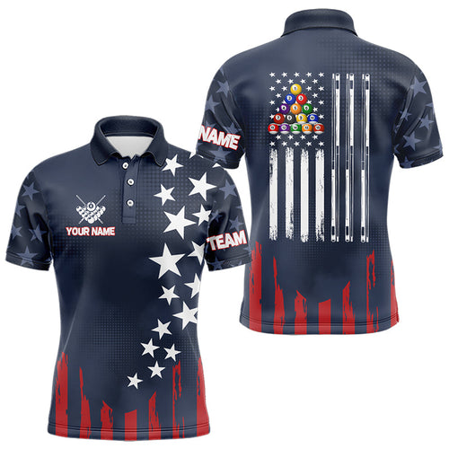 Personalized American Flag Blue Navy Billiard Shirt For Men Custom Patriotic Billiard Pool Jerseys TDM3404