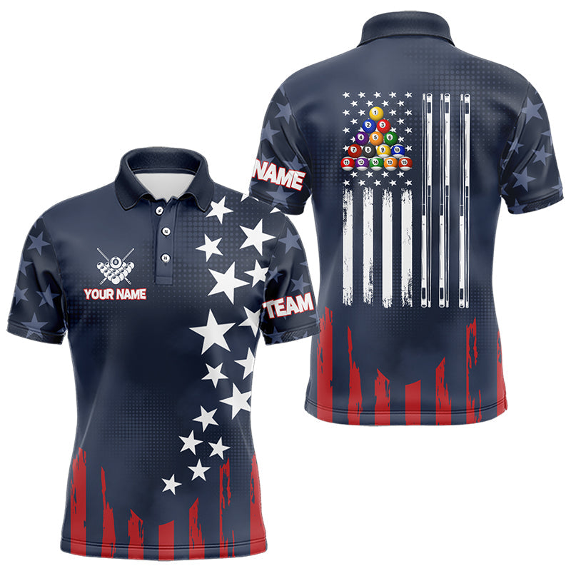 Personalized American Flag Blue Navy Billiard Shirt For Men Custom Patriotic Billiard Pool Jerseys TDM3404
