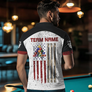 Black White Grunge American Flag Custom Billiard Shirts For Men, Patriotic Team Player Pool Jerseys TDM3405