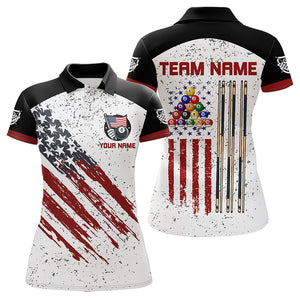 Black White Grunge American Flag Custom Billiard Shirts For Women, Patriotic Team Player Pool Jerseys TDM3405