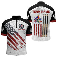 Load image into Gallery viewer, Black White Grunge American Flag Custom Billiard Shirts For Men, Patriotic Team Player Pool Jerseys TDM3405