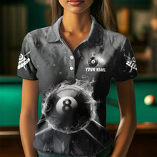 Load image into Gallery viewer, Personalized Grey 3D 8 Ball Pool Fire Billiard Shirts For Women Custom Billiard Apparel Jerseys TDM3531