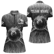 Load image into Gallery viewer, Personalized Grey 3D 8 Ball Pool Fire Billiard Shirts For Women Custom Billiard Apparel Jerseys TDM3531