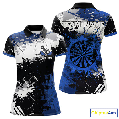 Custom Blue Grunge Darts Shirt With Pocket Option For Women, Dart Team Jersey TDM3538