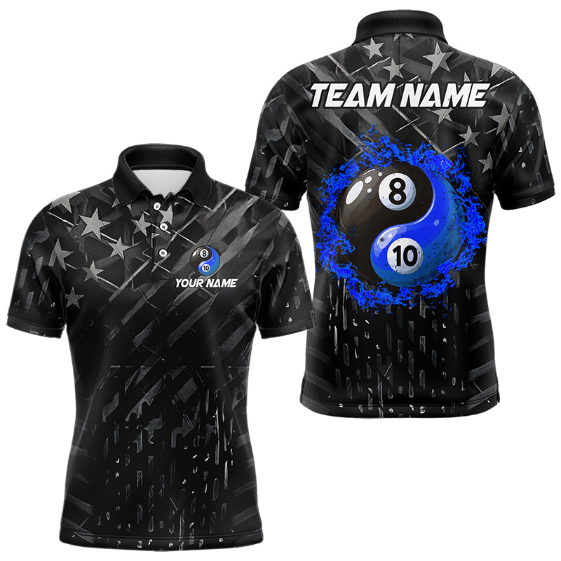 Black US Flag Ying And Yang 8 Ball & 10 Ball Custom Billiard Shirts For Men Funny Billiard Jerseys TDM3540