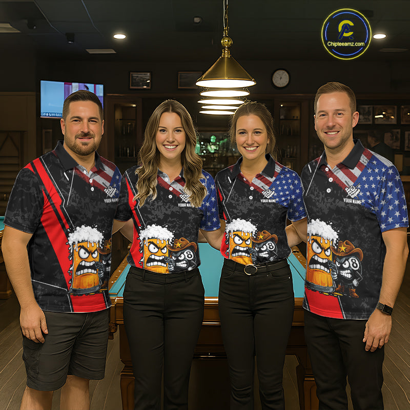 Funny Beer US Flag 8 Ball Pool Billiard Shirt For Women Custom Billiard Team Jersey Polo & 1/4 Zip TDM6047