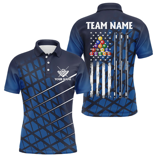 Personalized Blue Grunge American Flag Men Billiard Polo Shirts Custom Pool Player Jersey Shirts TDM1415