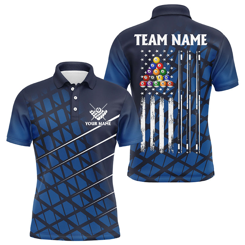 Personalized Blue Grunge American Flag Men Billiard Polo Shirts Custom Pool Player Jersey Shirts TDM1415