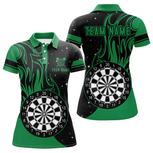 Personalized Green Darts Fire Polo Shirts Best Custom Darts Shirts For Women Darts Team Jerseys TDM1417