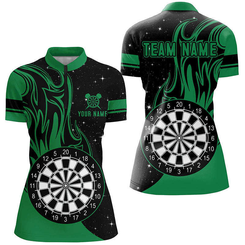 Green Darts Fire Quarter-Zip Shirts Best Custom Darts Shirts For Women Darts Team Jerseys TDM1417