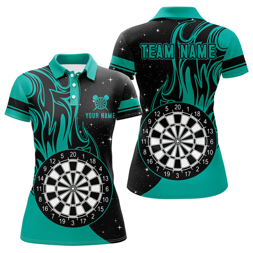 Personalized Turquoise Darts Fire Polo Shirts Best Custom Darts Shirts For Women Darts Team Jerseys TDM1418
