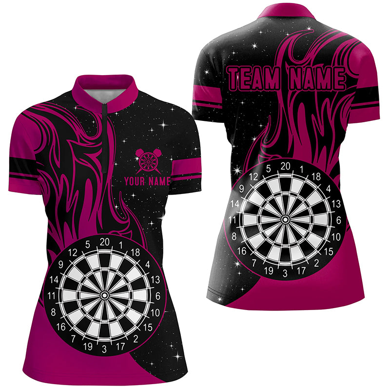 Pink Darts Fire Quarter-Zip Shirts Best Custom Darts Shirts For Women Darts Team Jerseys TDM1419