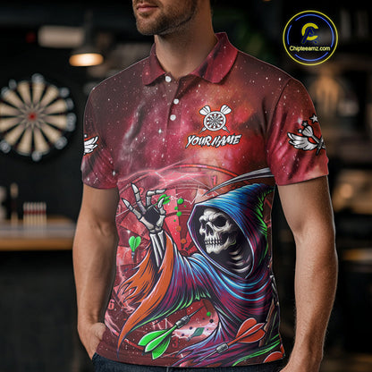 Grim Reaper Red Galaxy Funny Dart Shirts For Men Custom Darts Jerseys Outfit, Darts Gifts TDM3880