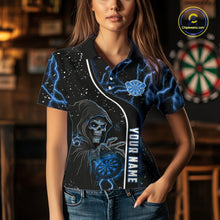 Load image into Gallery viewer, Custom Blue Darts Lightning Grim Reaper Polo &amp; 1/4 Zip, Darts Shirt For Women, Darts Team Jersey TDM6308
